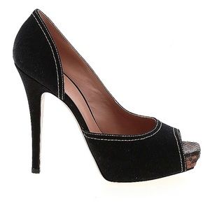 Barbara Bui Black Denim Heels with Snake Embossed Toe Bed🖤🖤🖤